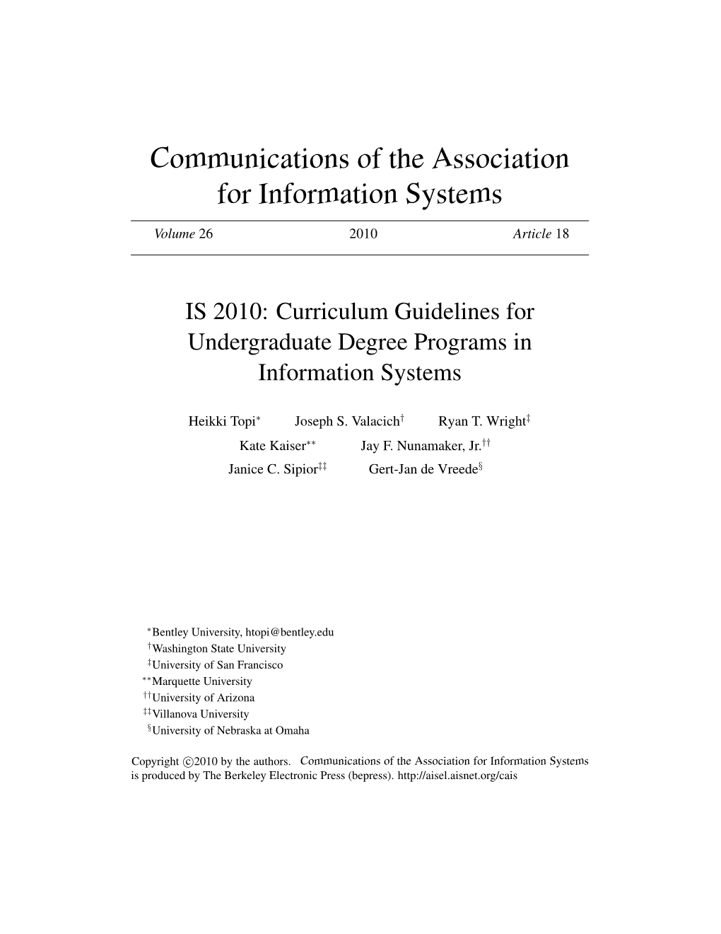 Curriculum Guidelines for Undergraduate Degree Programs in Information Systems