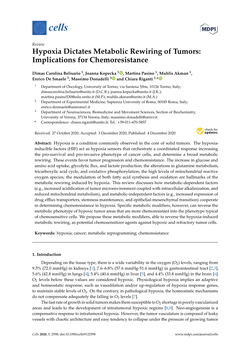 Hypoxia Dictates Metabolic Rewiring of Tumors: Implications for Chemoresistance