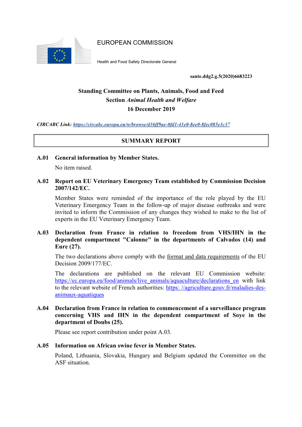 EUROPEAN COMMISSION Standing Committee on Plants, Animals