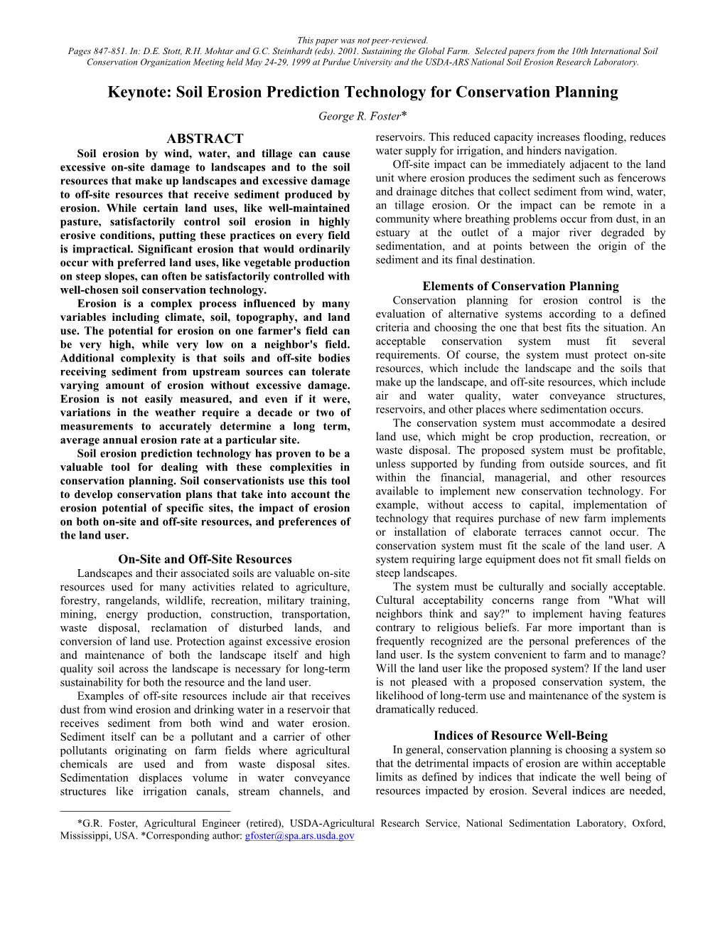 Soil Erosion Prediction Technology for Conservation Planning George R