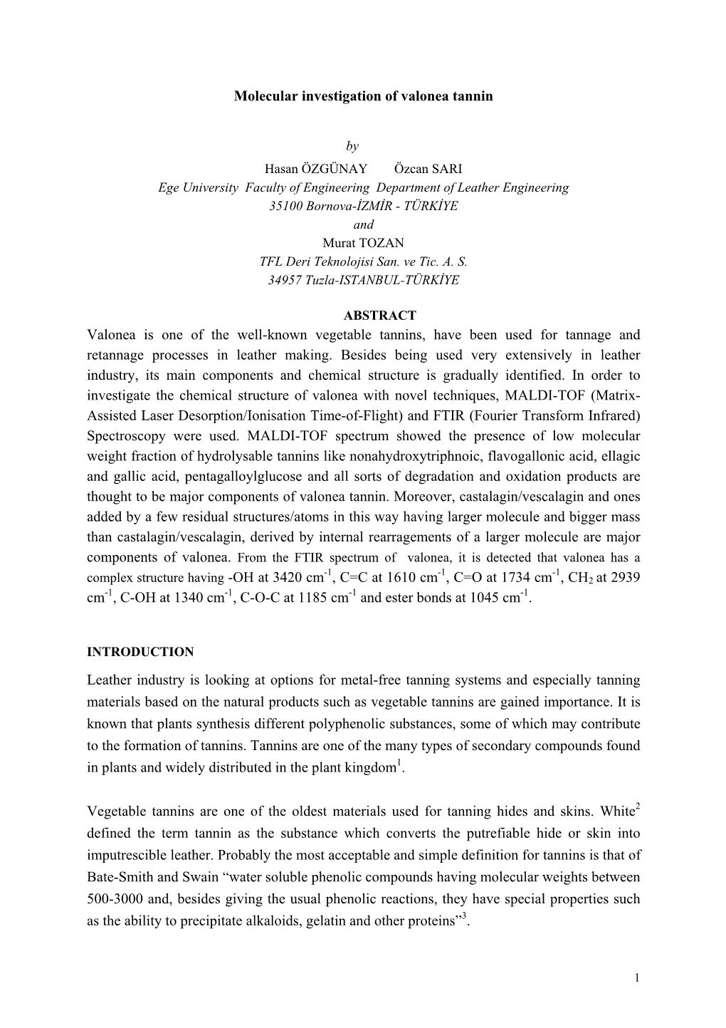 Molecular Investigation of Valonea Tannin