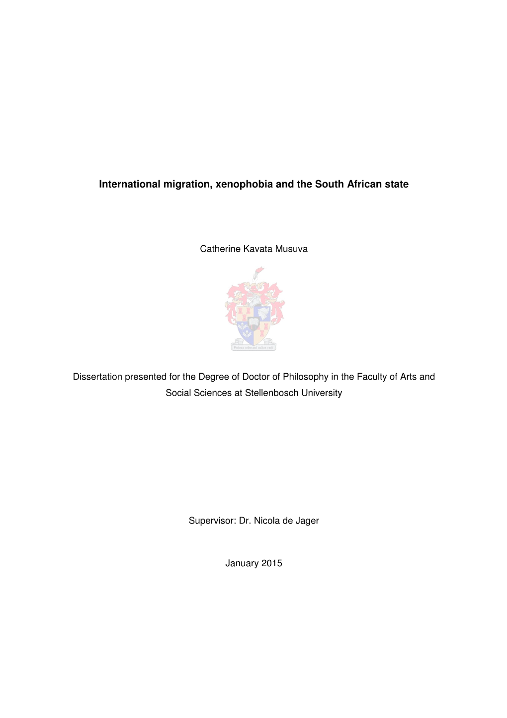 International Migration, Xenophobia and the South African State