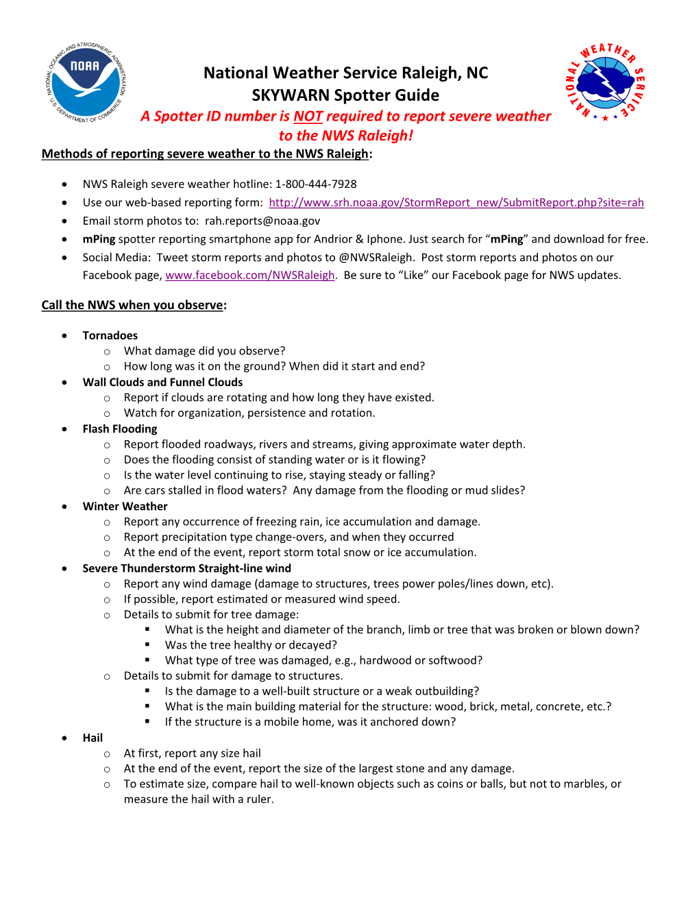 National Weather Service Raleigh, NC SKYWARN Spotter Guide