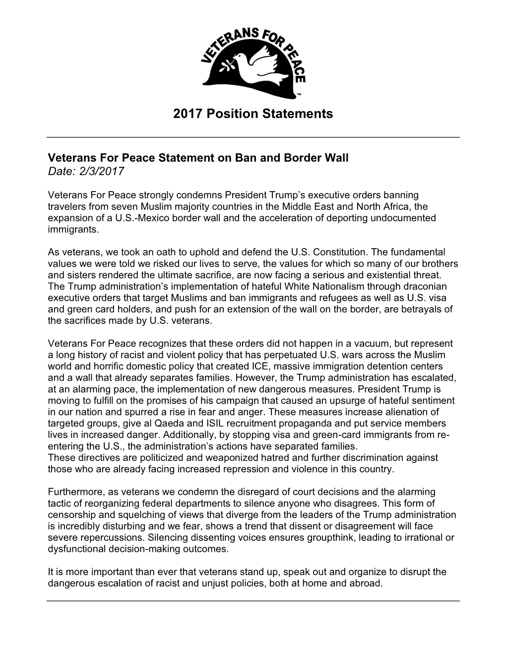 2017 Position Statements