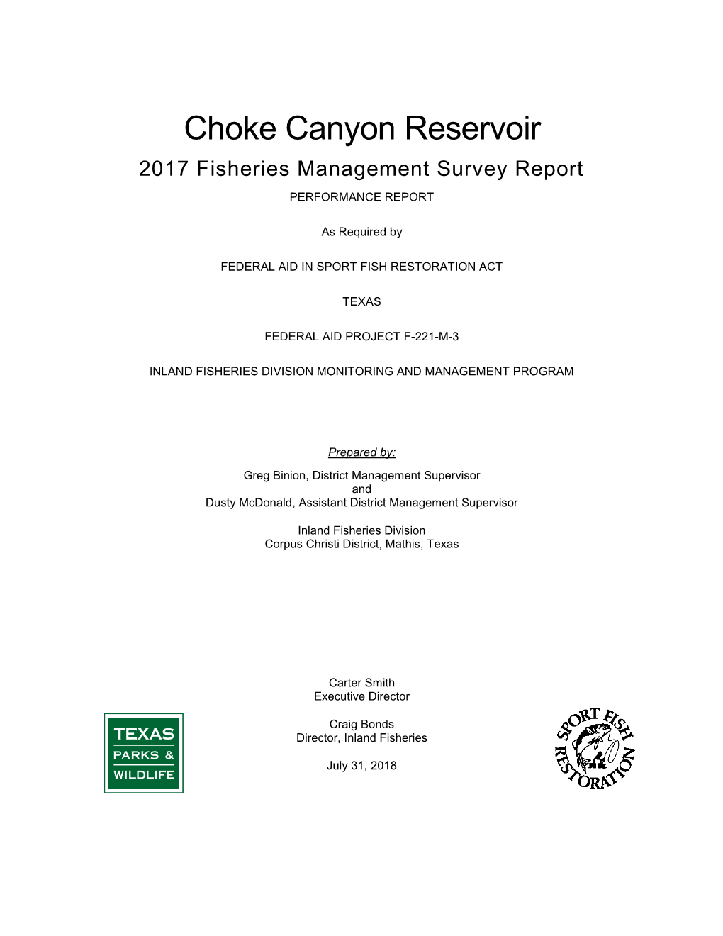 Choke Canyon Reservoir 2017 Survey Report