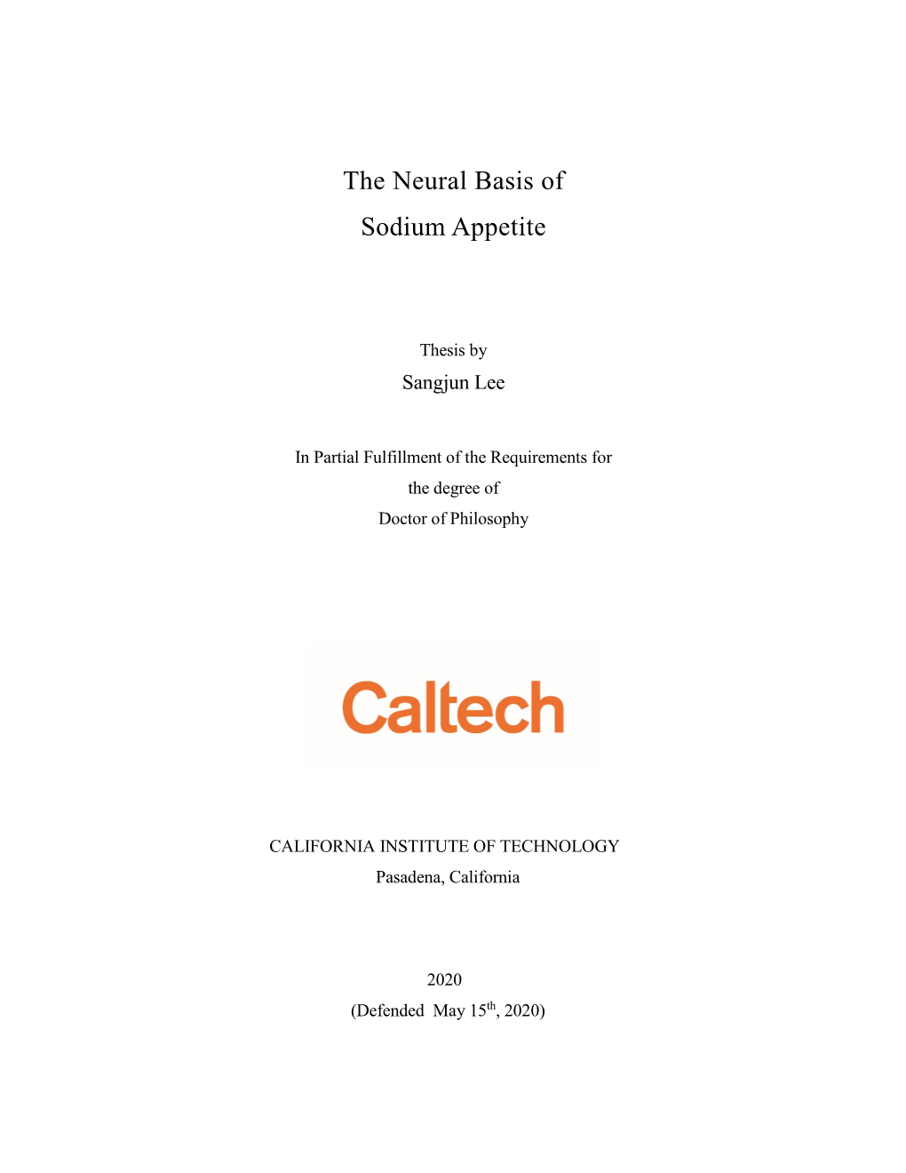 The Neural Basis of Sodium Appetite