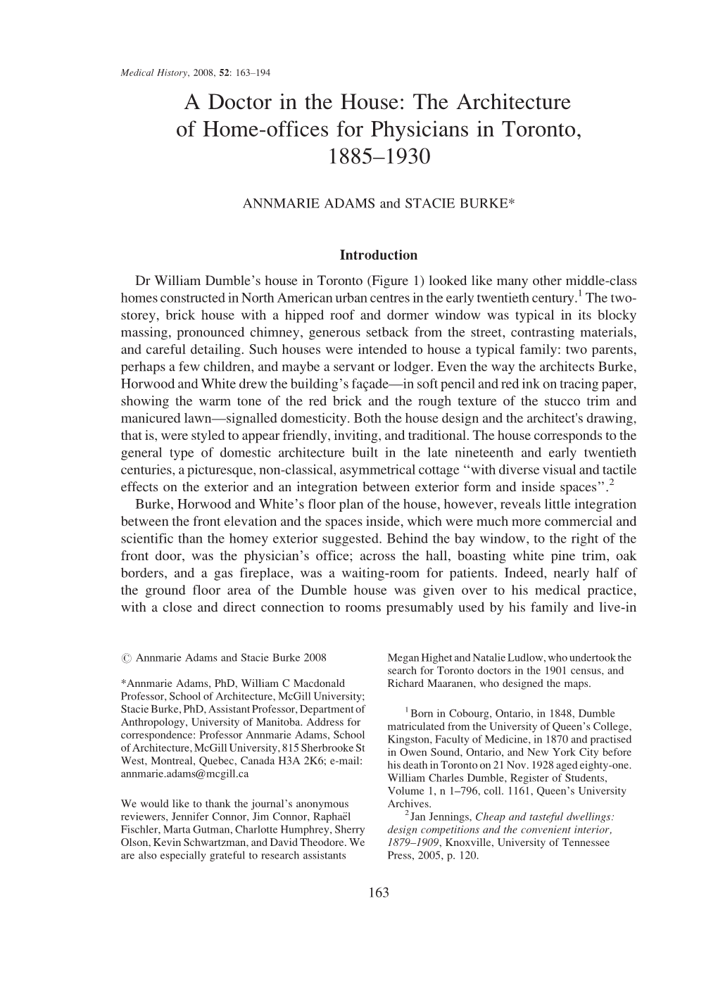 A Doctor in the House: the Architecture of Home-Offices for Physicians in Toronto, 1885–1930