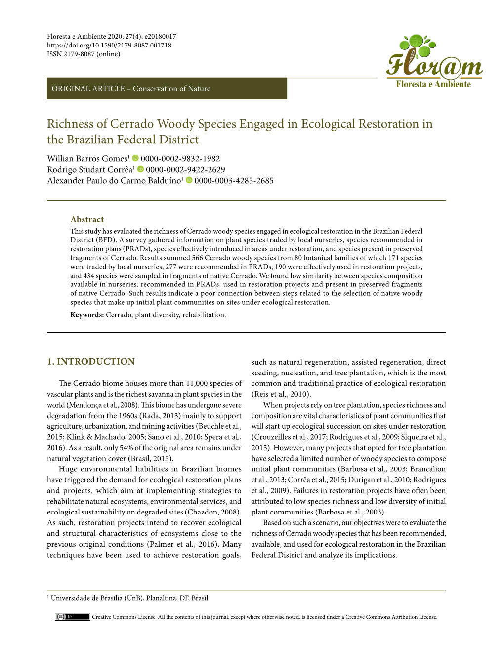 Richness of Cerrado Woody Species Engaged in Ecological Restoration