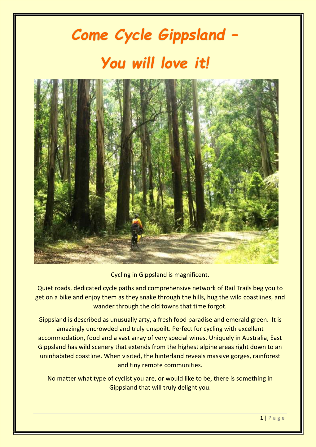Come Cycle Gippsland – You Will Love It!