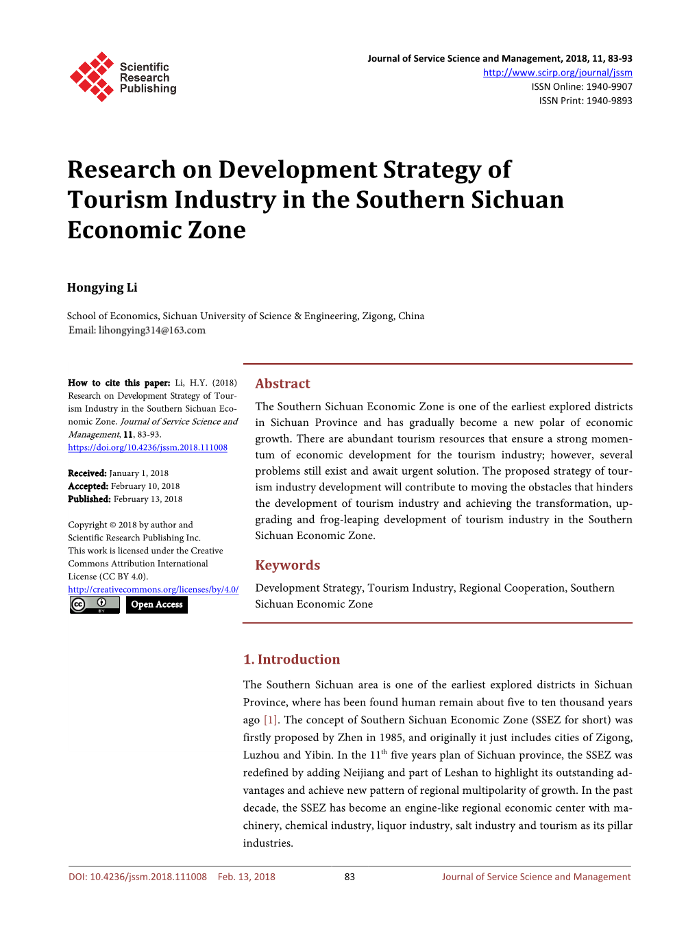 Research on Development Strategy Oftourism Industry in the Southern