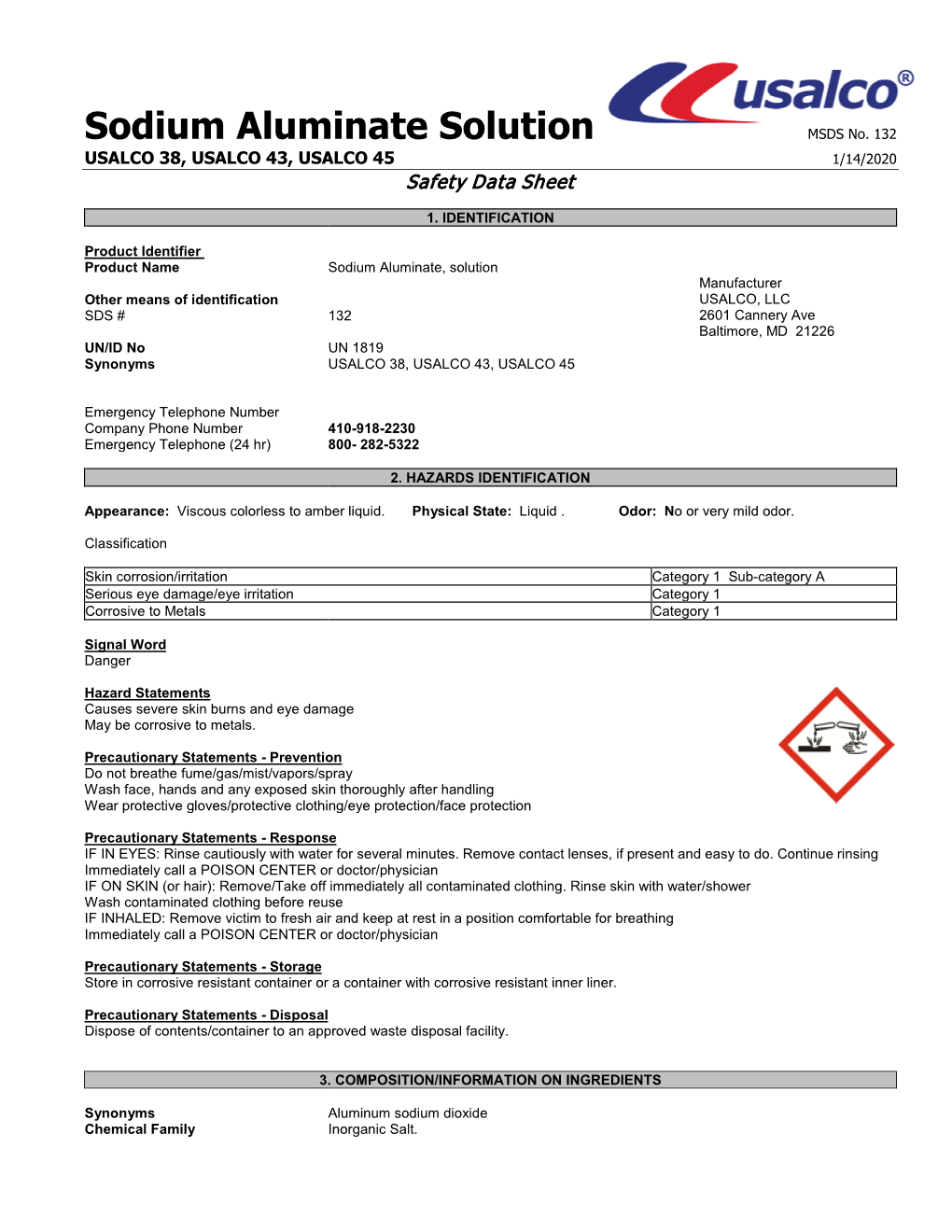 Sodium Aluminate Solution MSDS No