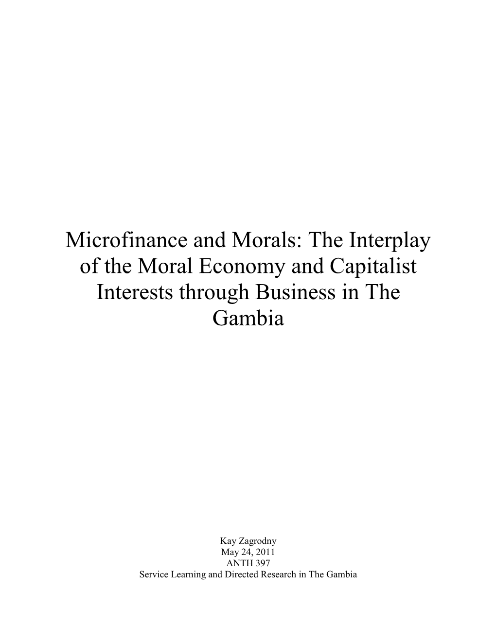 Microfinance and Morals: the Interplay of the Moral Economy and Capitalist Interests Through Business in the Gambia
