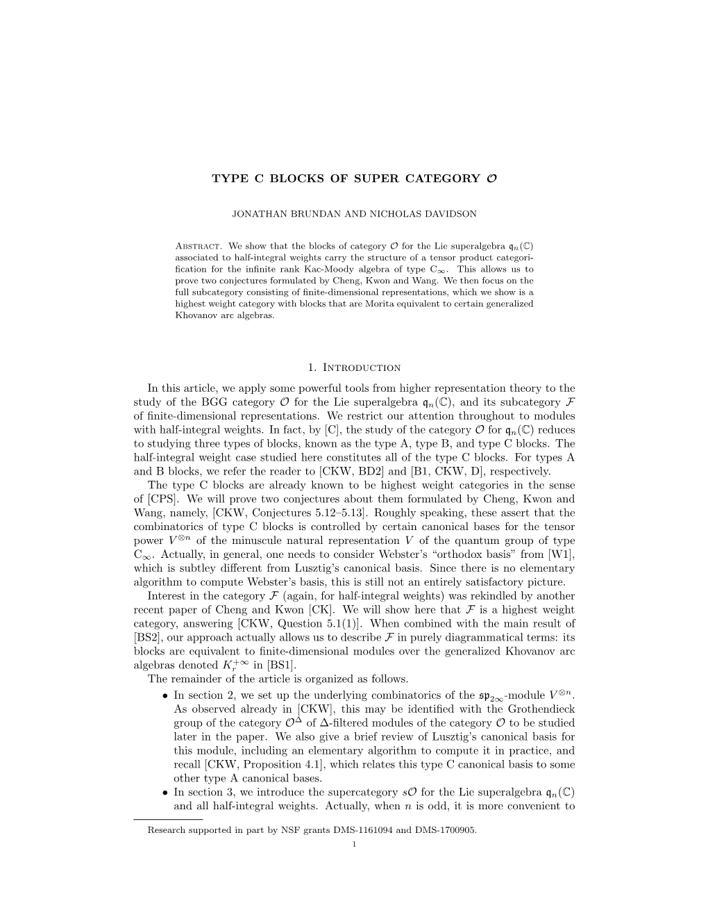 Type C Blocks of Super Category O