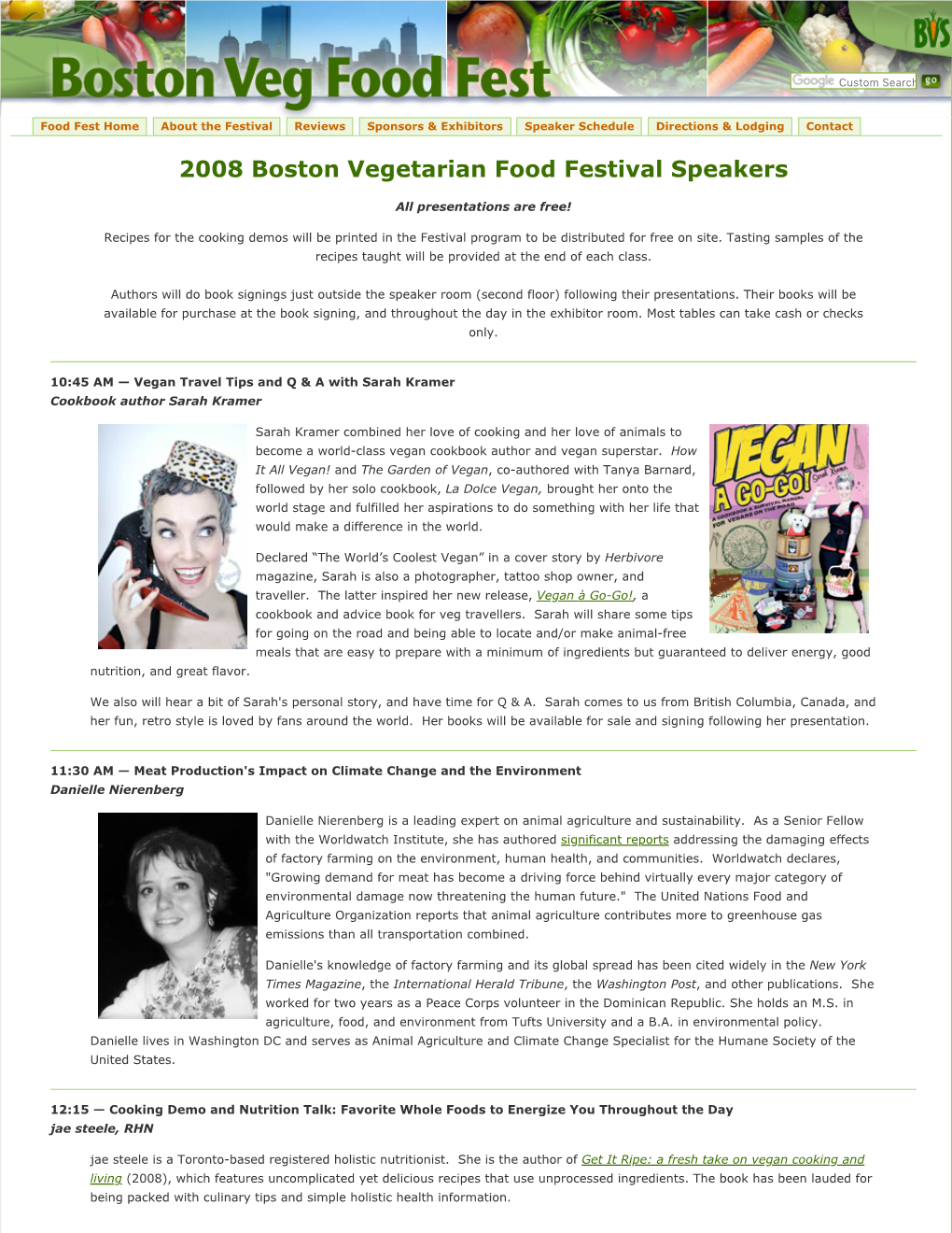 2008 Boston Vegetarian Food Festival Speakers
