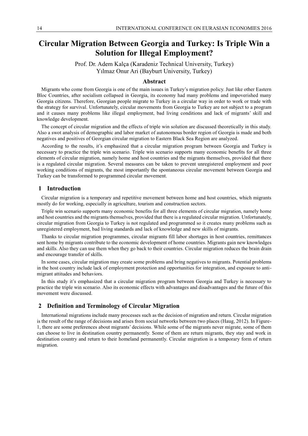 Circular Migration Between Georgia and Turkey: Is Triple Win a Solution for Illegal Employment? Prof