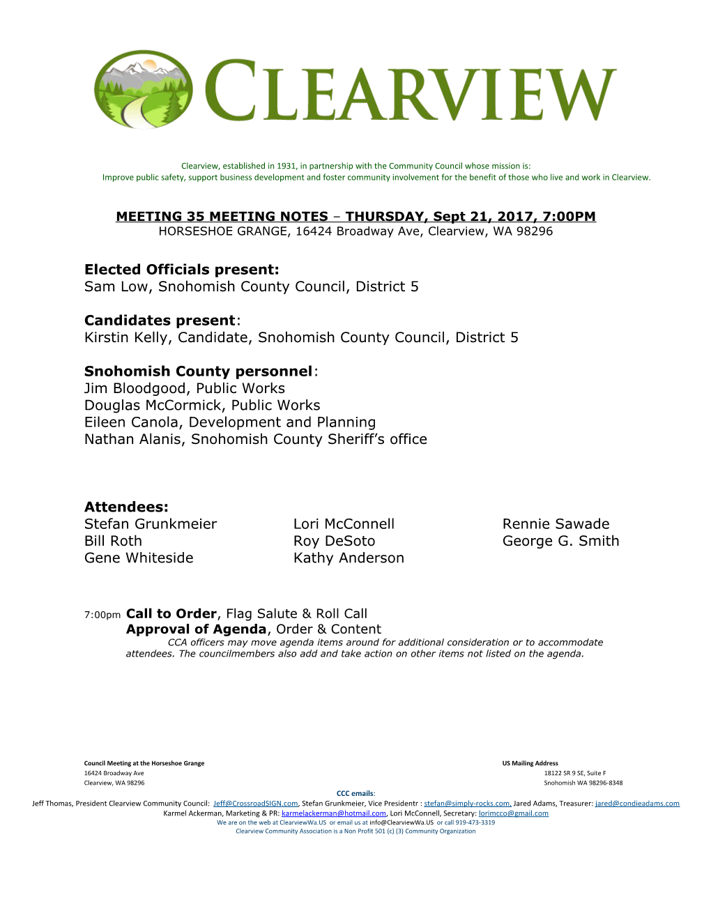 Clearview, Established in 1931, in Partnership with the Community Council Whose Mission Is