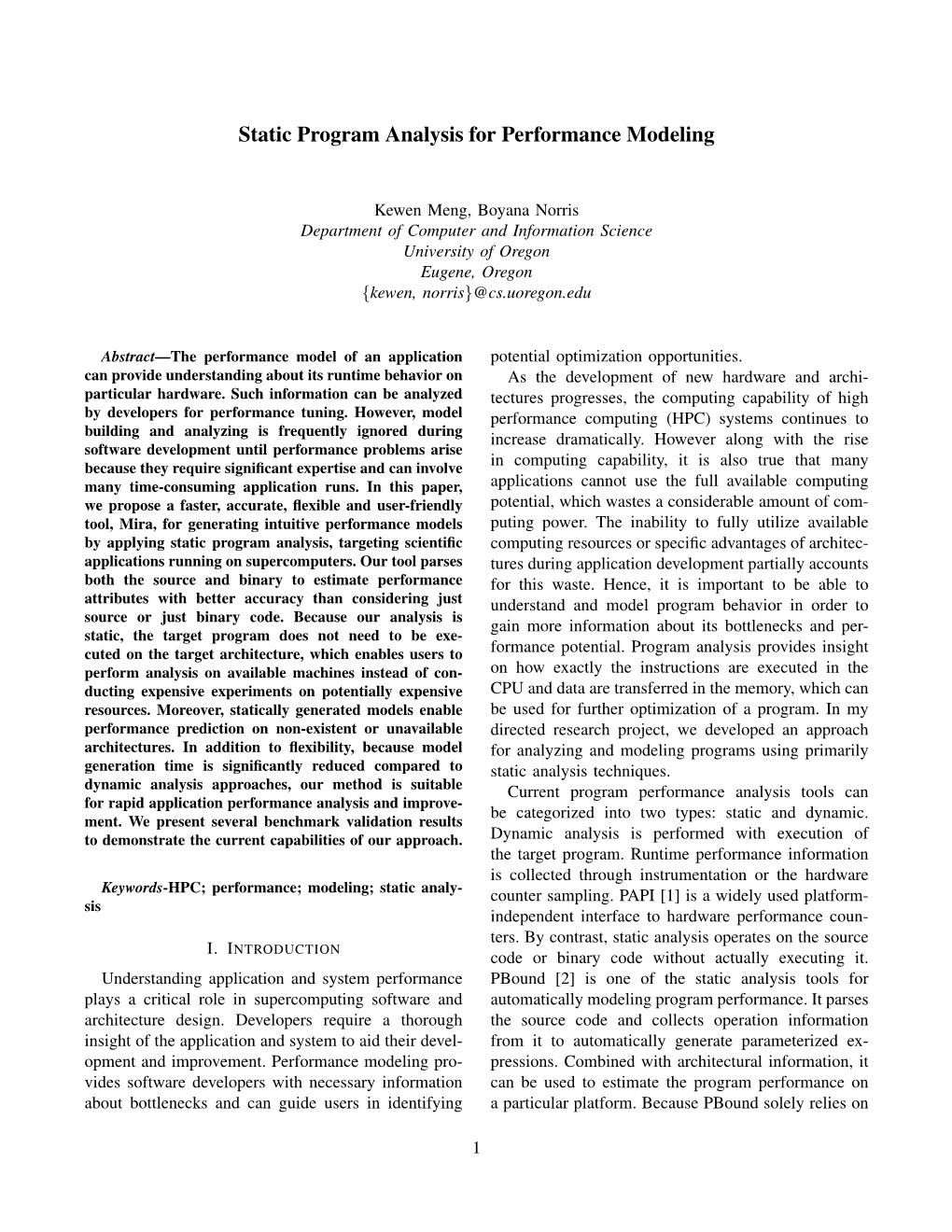 Static Program Analysis for Performance Modeling