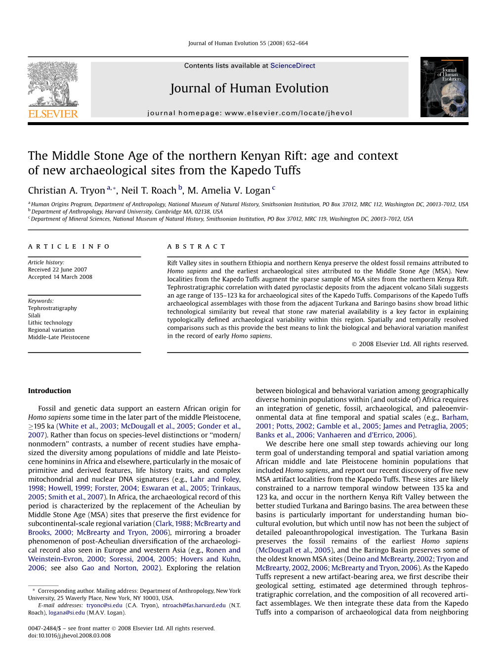 The Middle Stone Age of the Northern Kenyan Rift: Age and Context of New Archaeological Sites from the Kapedo Tuffs