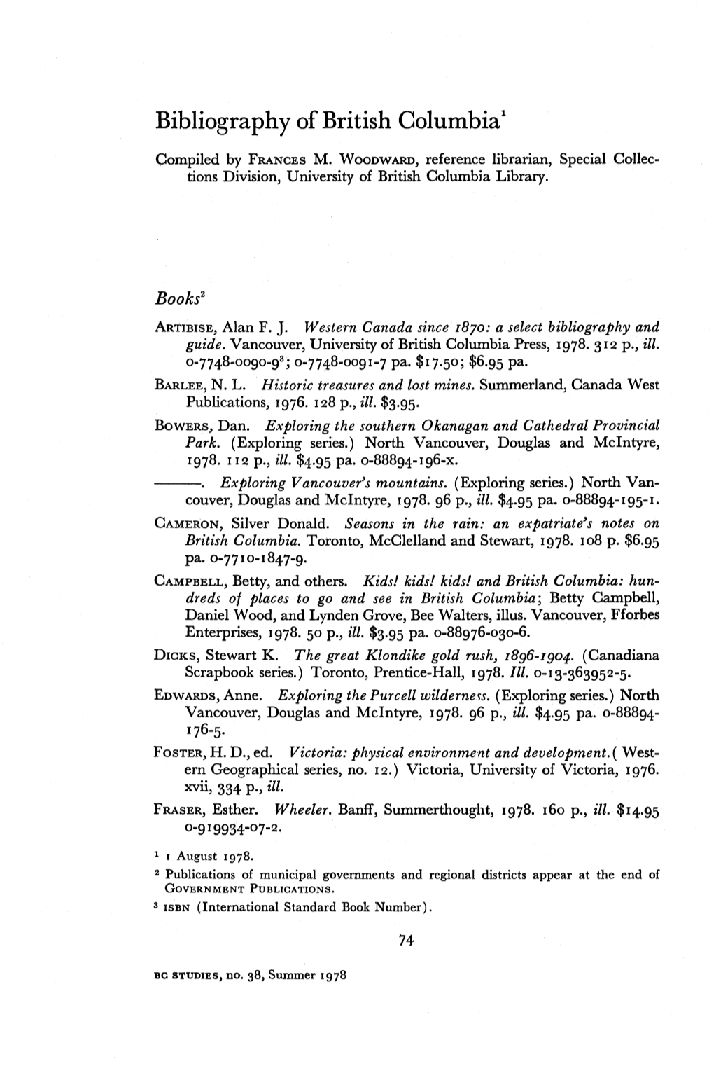 Bibliography of British Columbia1