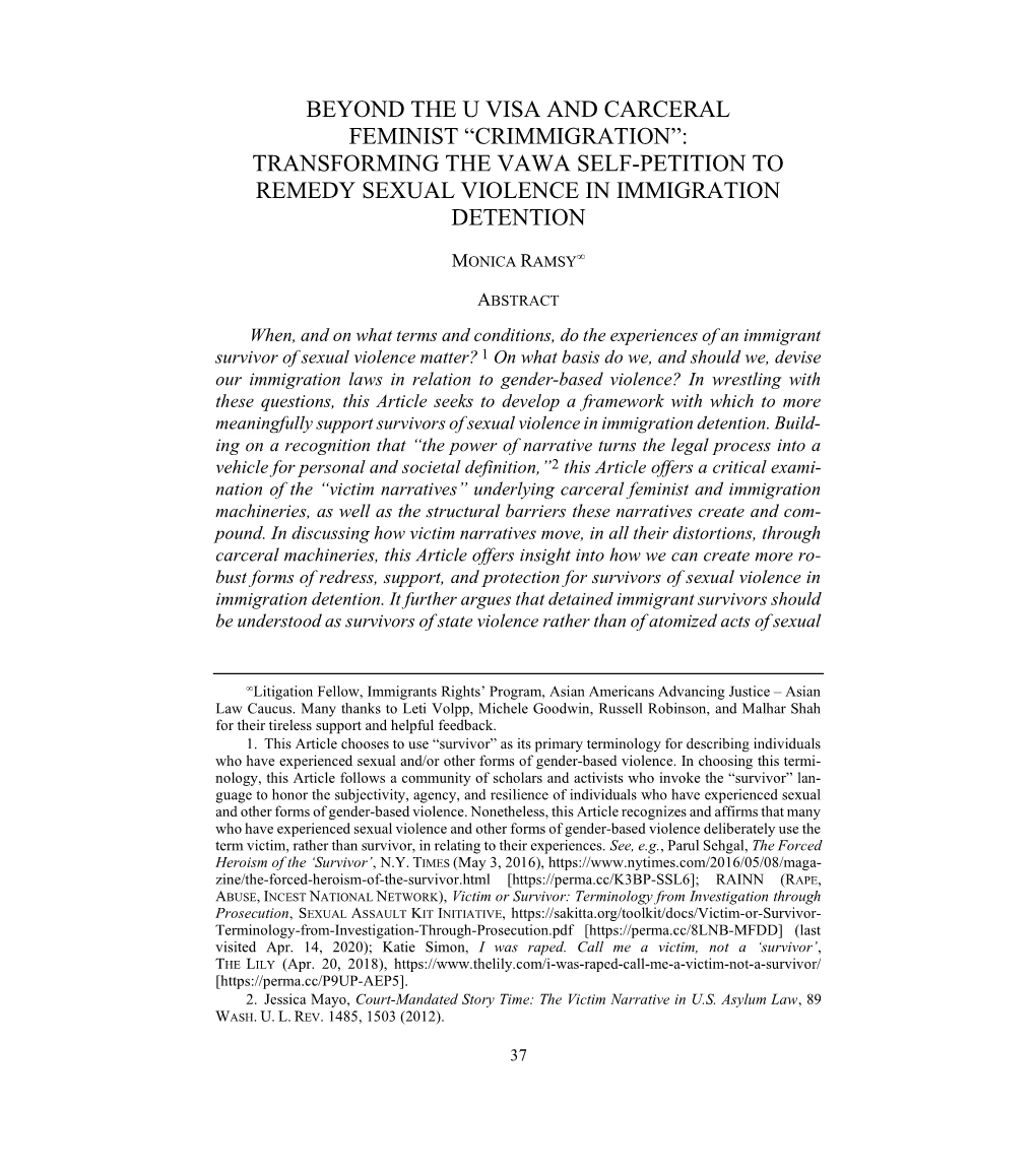 Transforming the Vawa Self-Petition to Remedy Sexual Violence in Immigration Detention