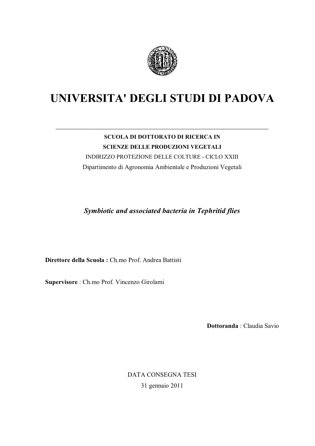 Universita' Degli Studi Di Padova