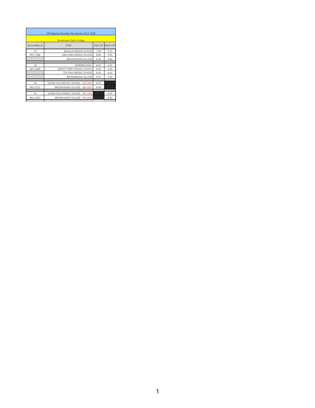 2017-2018 High School Bus Routes