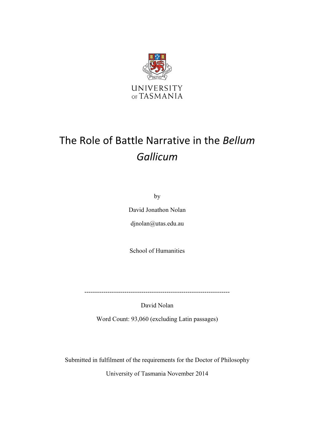 The Role of Battle Narrative in the Bellum Gallicum