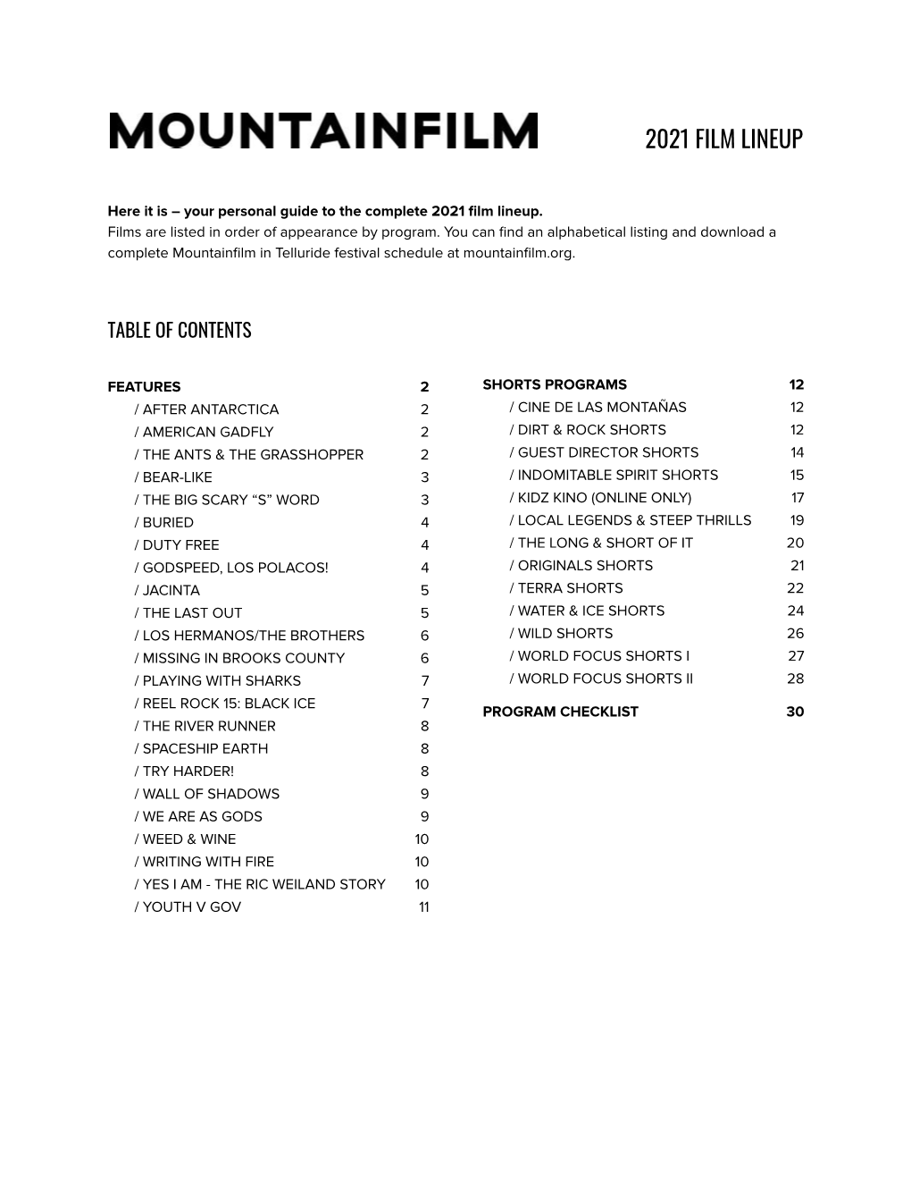 MF21 Full Film List