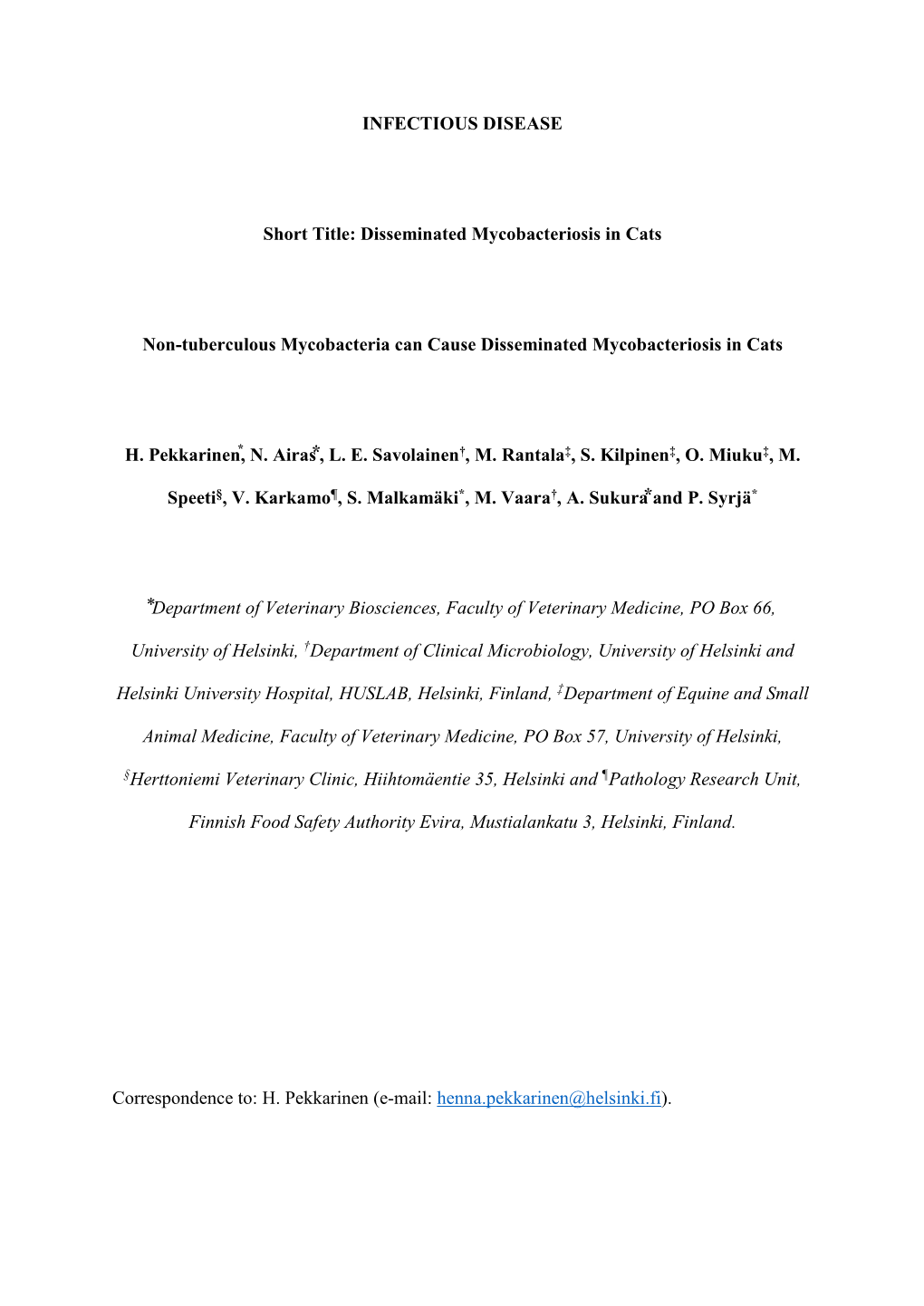 INFECTIOUS DISEASE Short Title: Disseminated Mycobacteriosis In