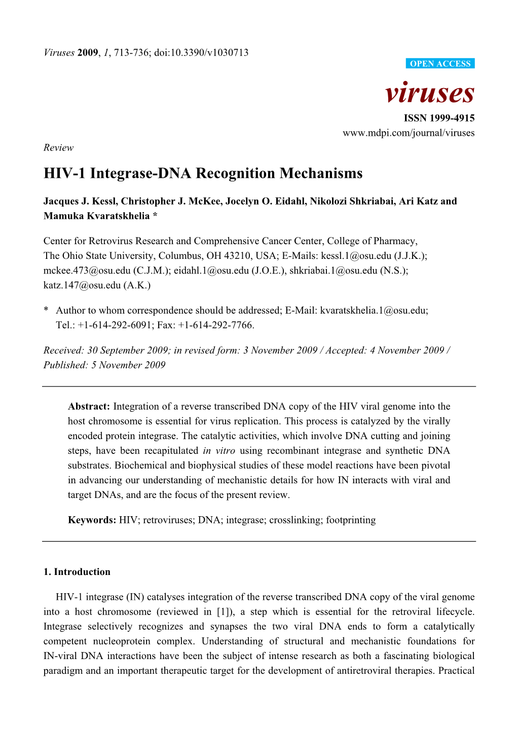 HIV-1 Integrase-DNA Recognition Mechanisms