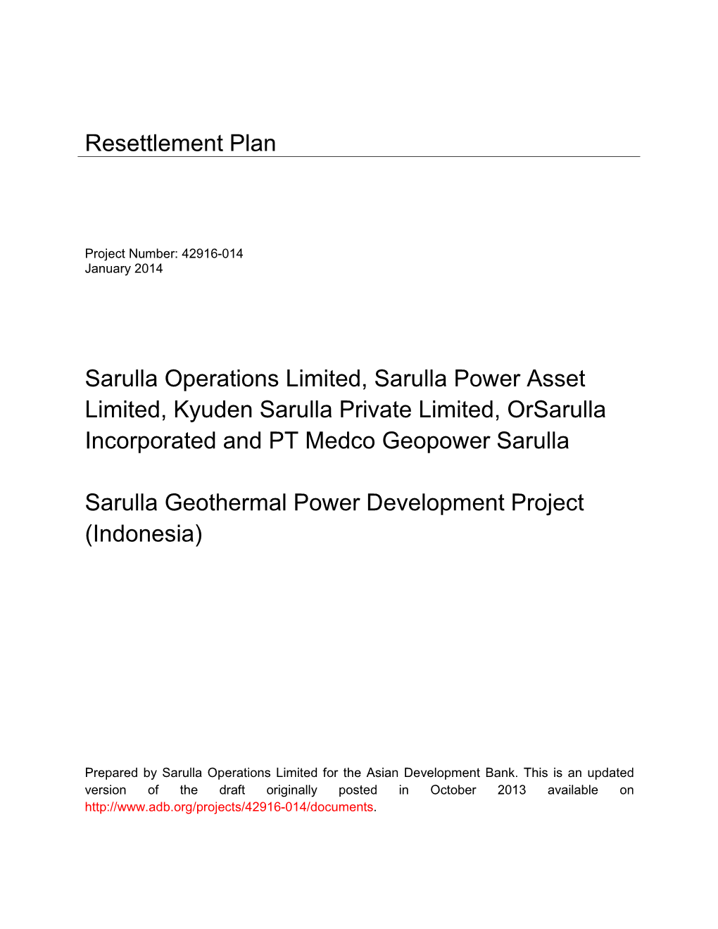 42916-014: Sarulla Geothermal Power Development Project