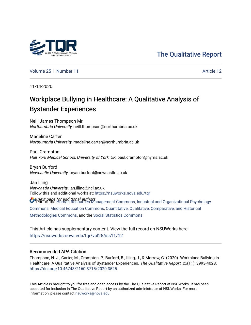 Workplace Bullying in Healthcare: a Qualitative Analysis of Bystander Experiences