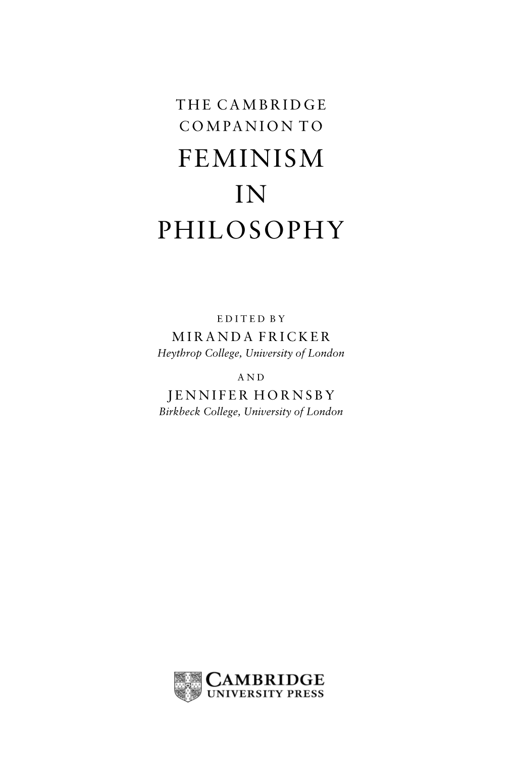 Feminism in Philosophy