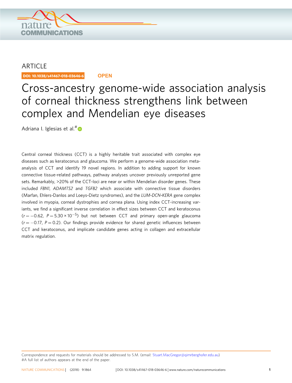Cross-Ancestry Genome-Wide Association Analysis of Corneal Thickness Strengthens Link Between Complex and Mendelian Eye Diseases