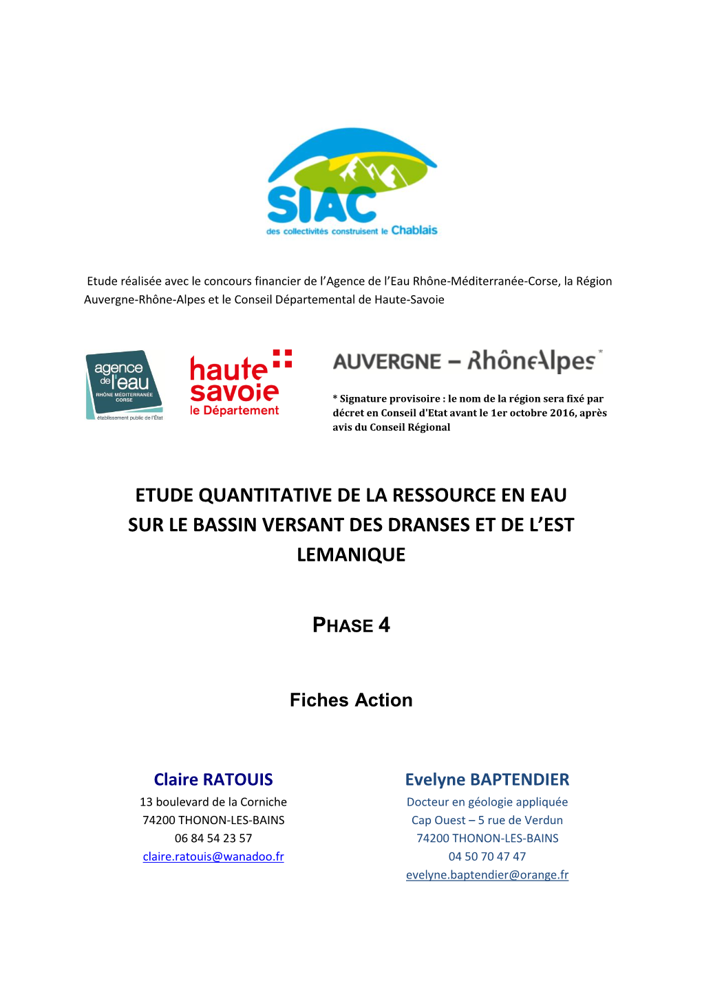 Etude Quantitative De La Ressource En Eau Sur Le Bassin Versant Des Dranses Et De L’Est Lemanique