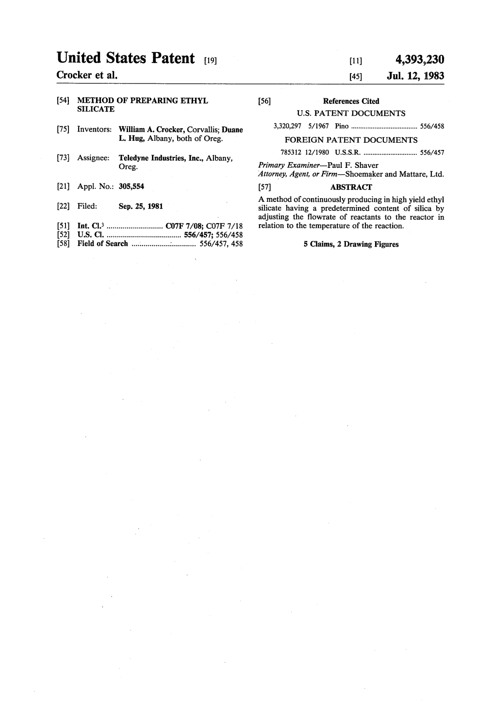 United States Patent (19) 11) 4,393,230 Crocker Et Al