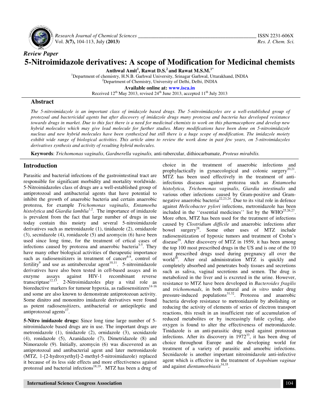 5-Nitroimidazole Derivatives: a Scope of Modification for Medicinal Chemists