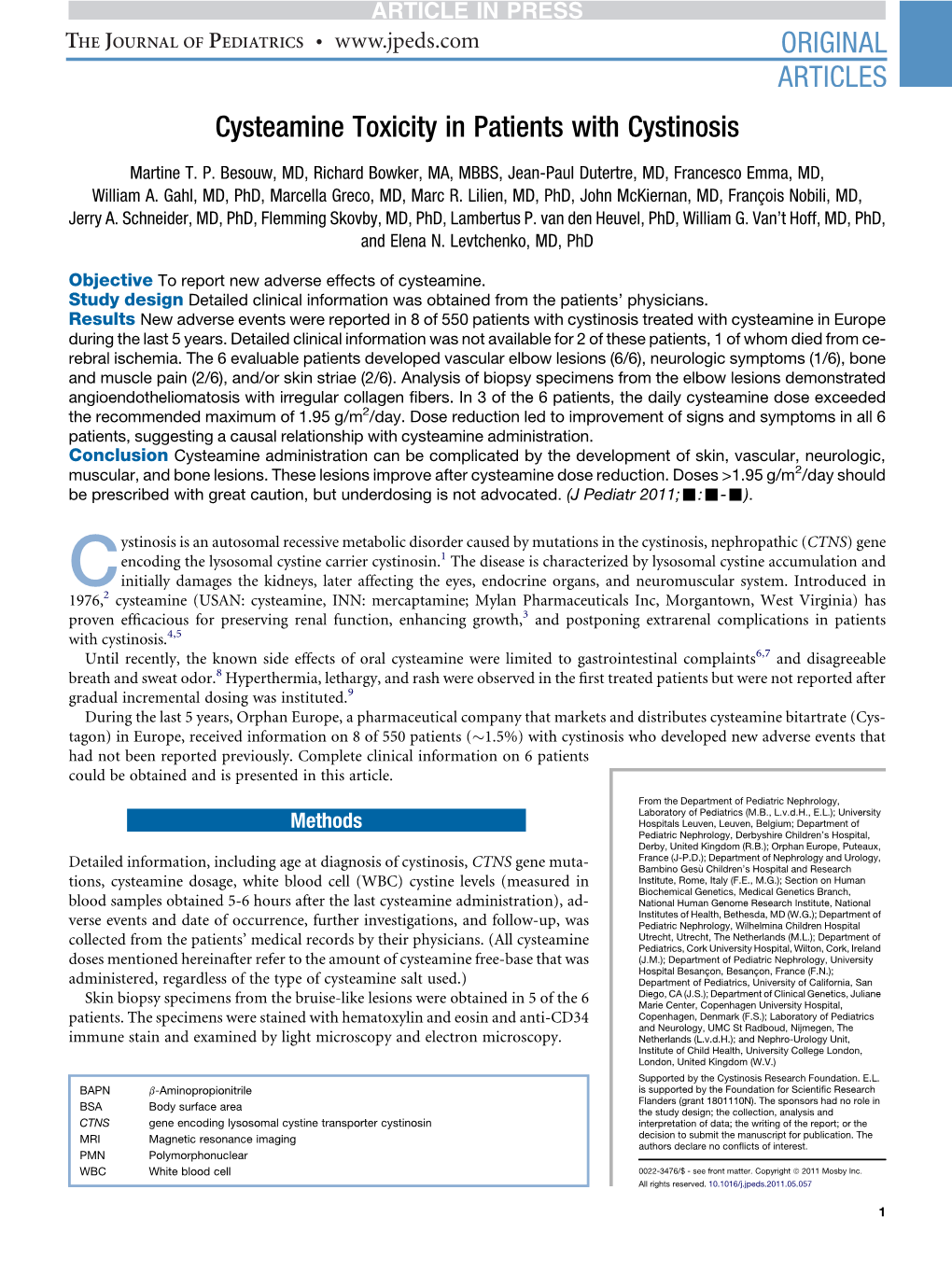 Cysteamine Toxicity in Patients with Cystinosis