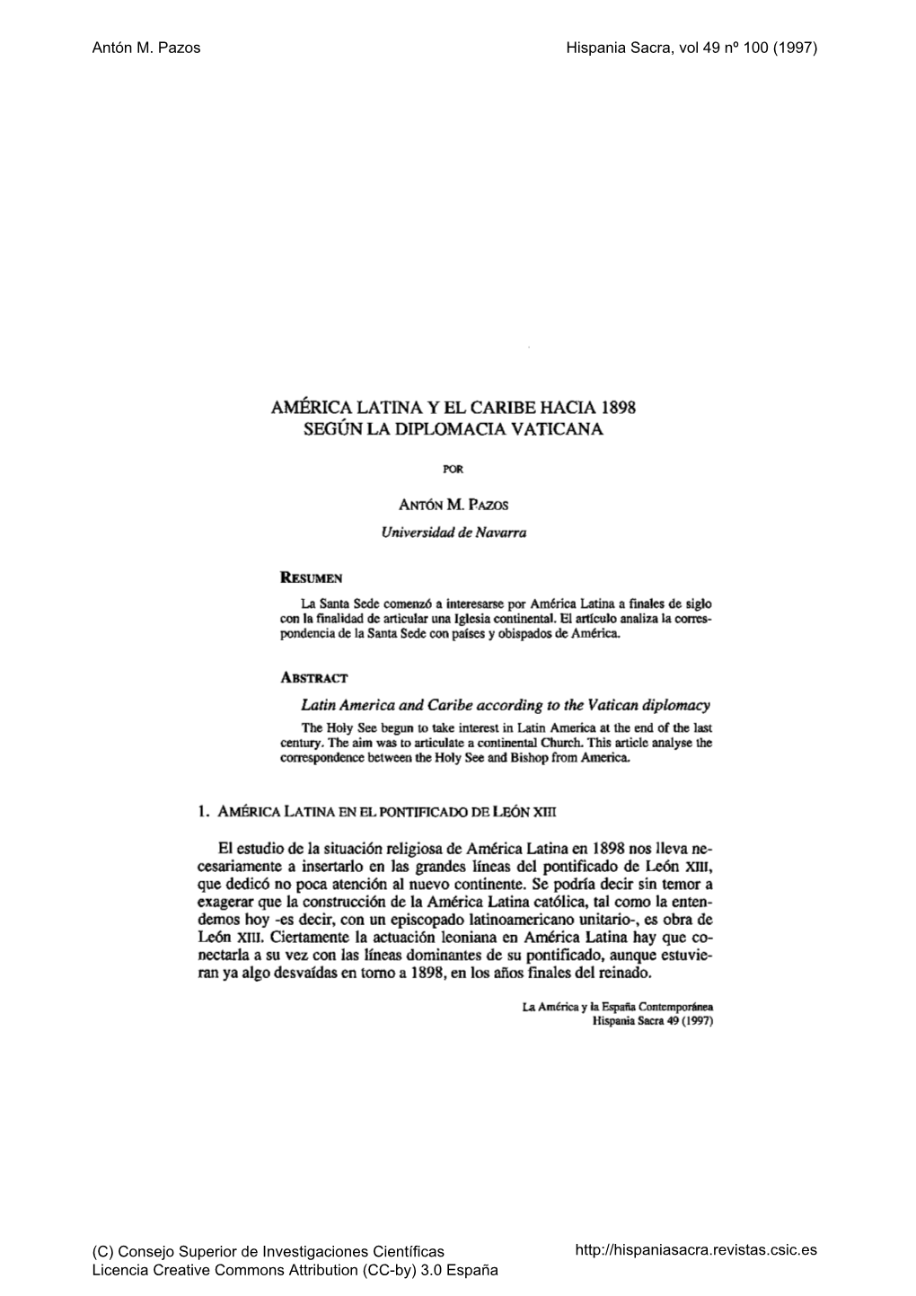 América Latina Y El Caribe Hacia 1898 Según La Diplomacia Vaticana