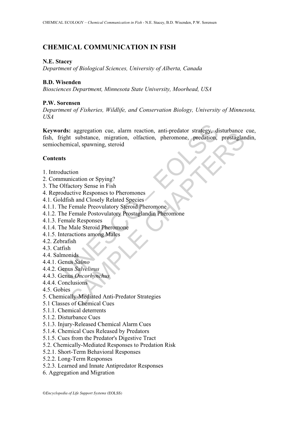 Chemical Communication in Fish - N.E