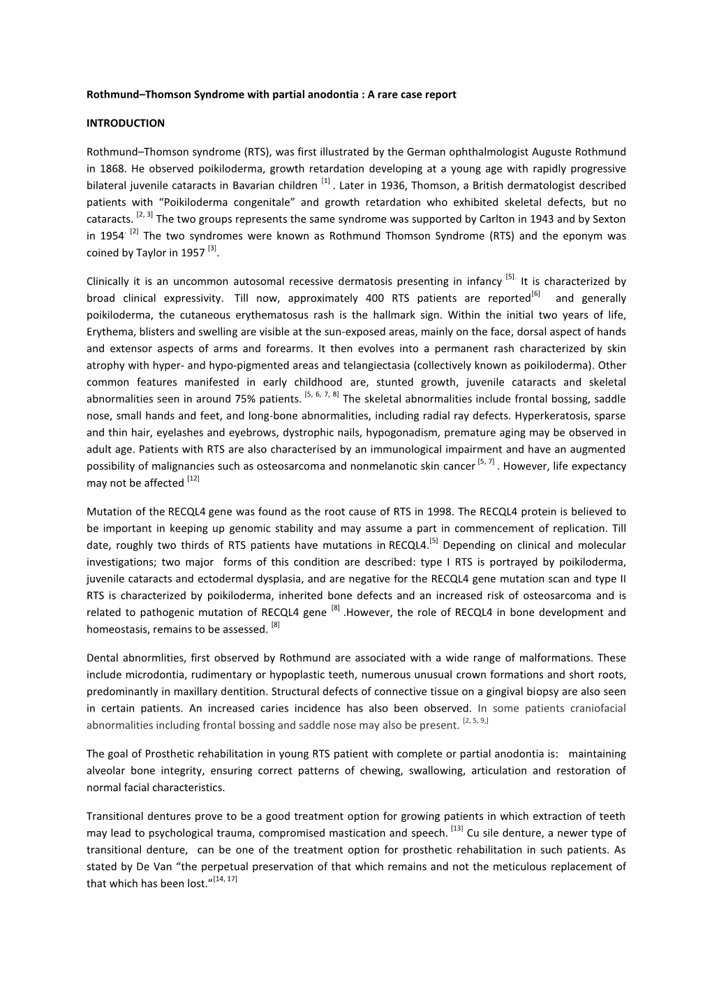 Rothmund–Thomson Syndrome with Partial Anodontia : a Rare Case Report