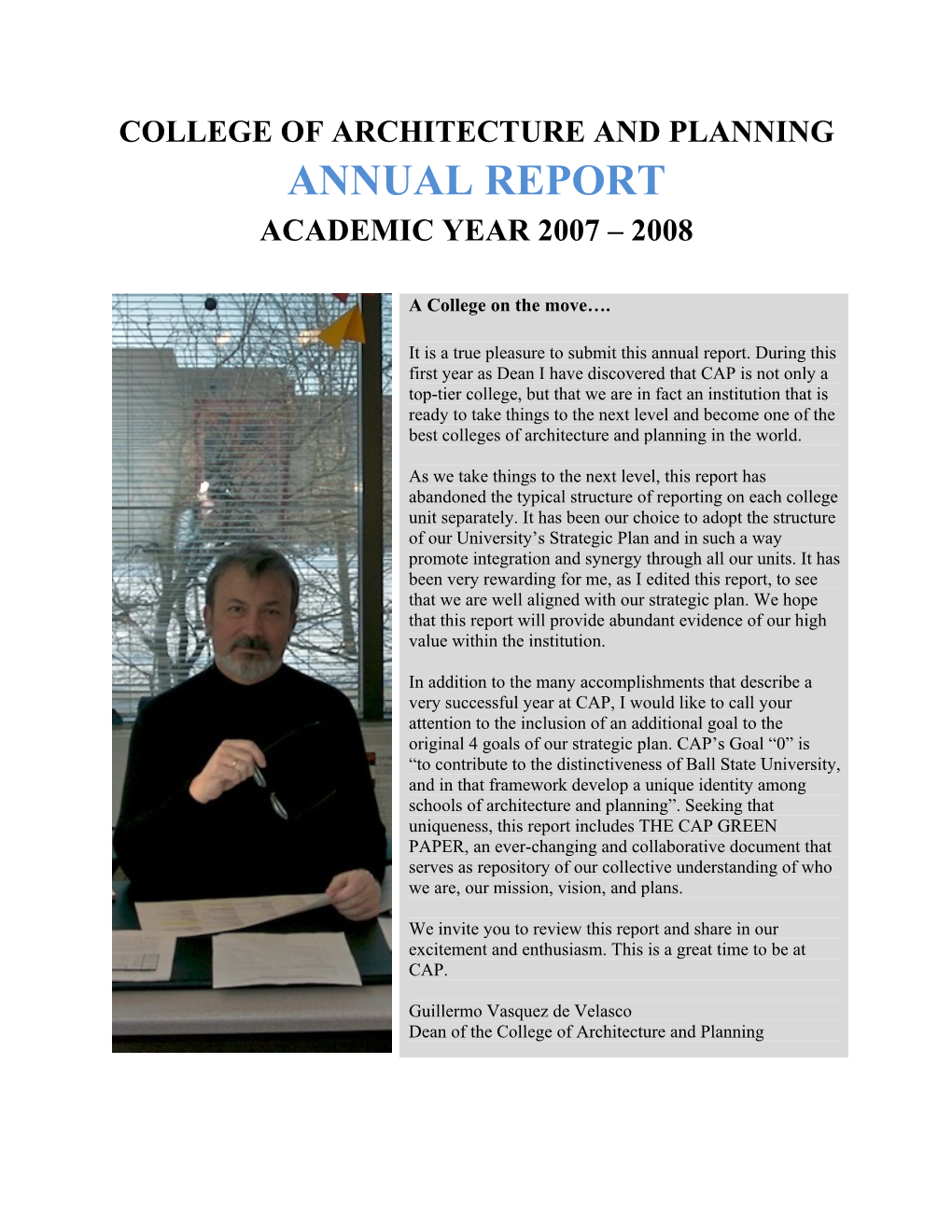 Annual Report Academic Year 2007 – 2008