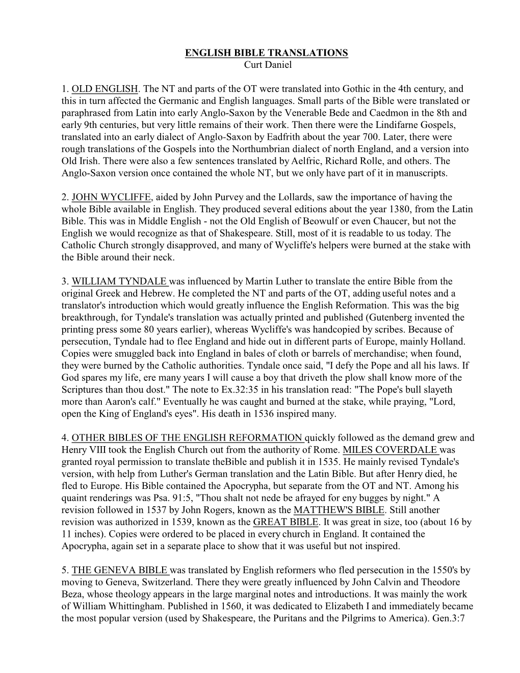 ENGLISH BIBLE TRANSLATIONS Handout