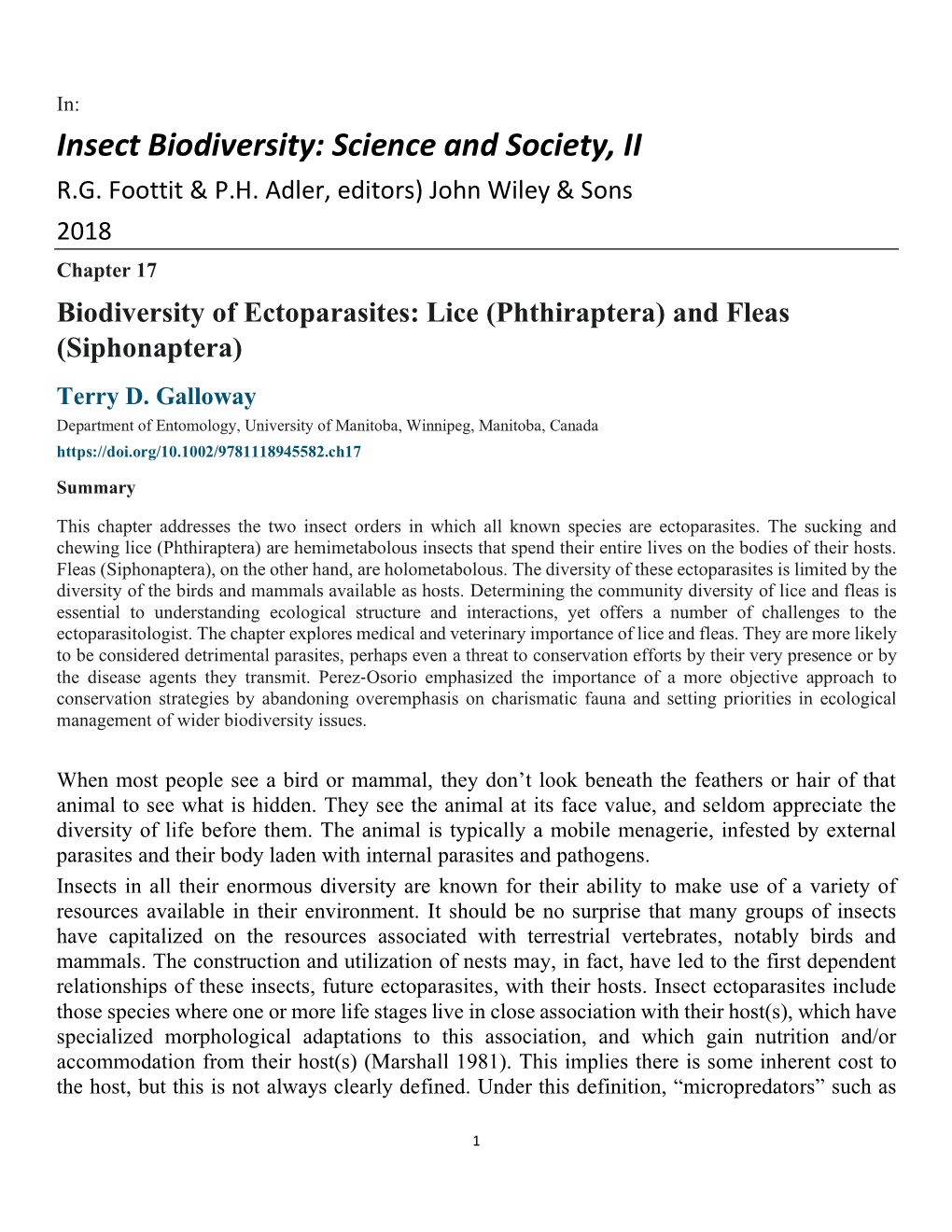 Insect Biodiversity: Science and Society, II R.G