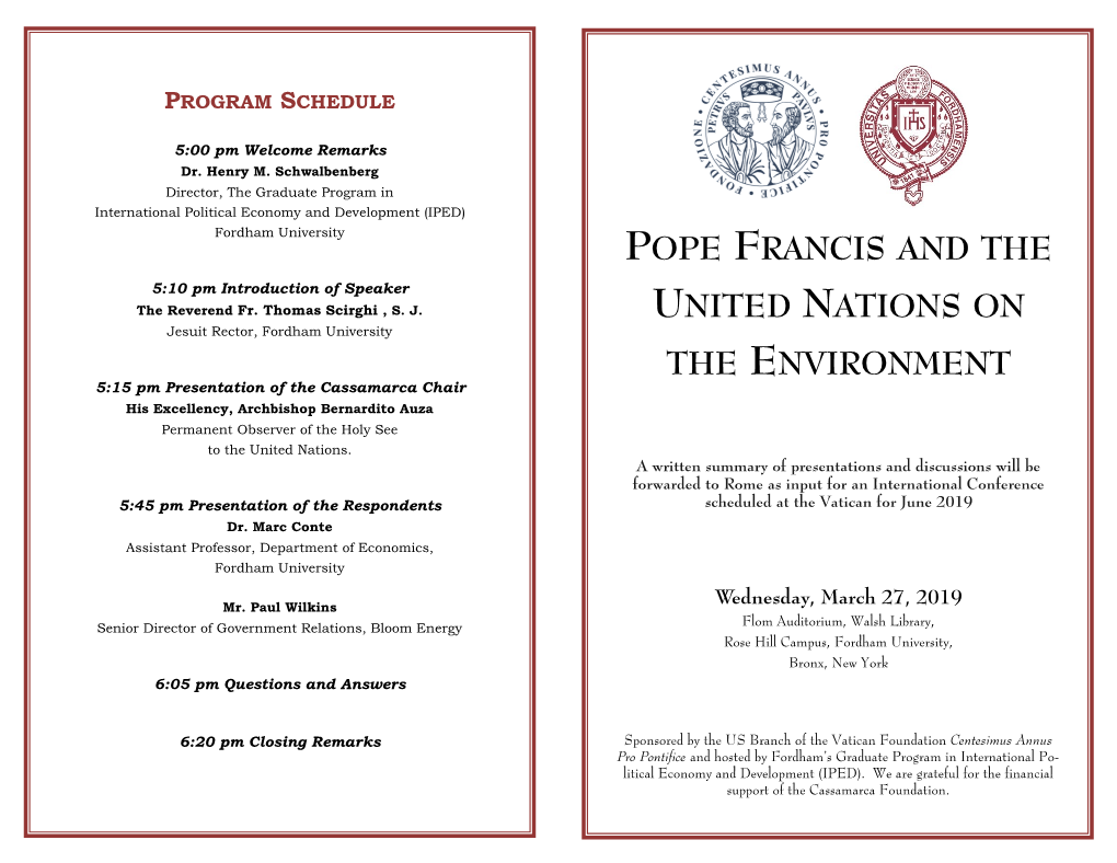 Pope Francis and the United Nations on the Environment