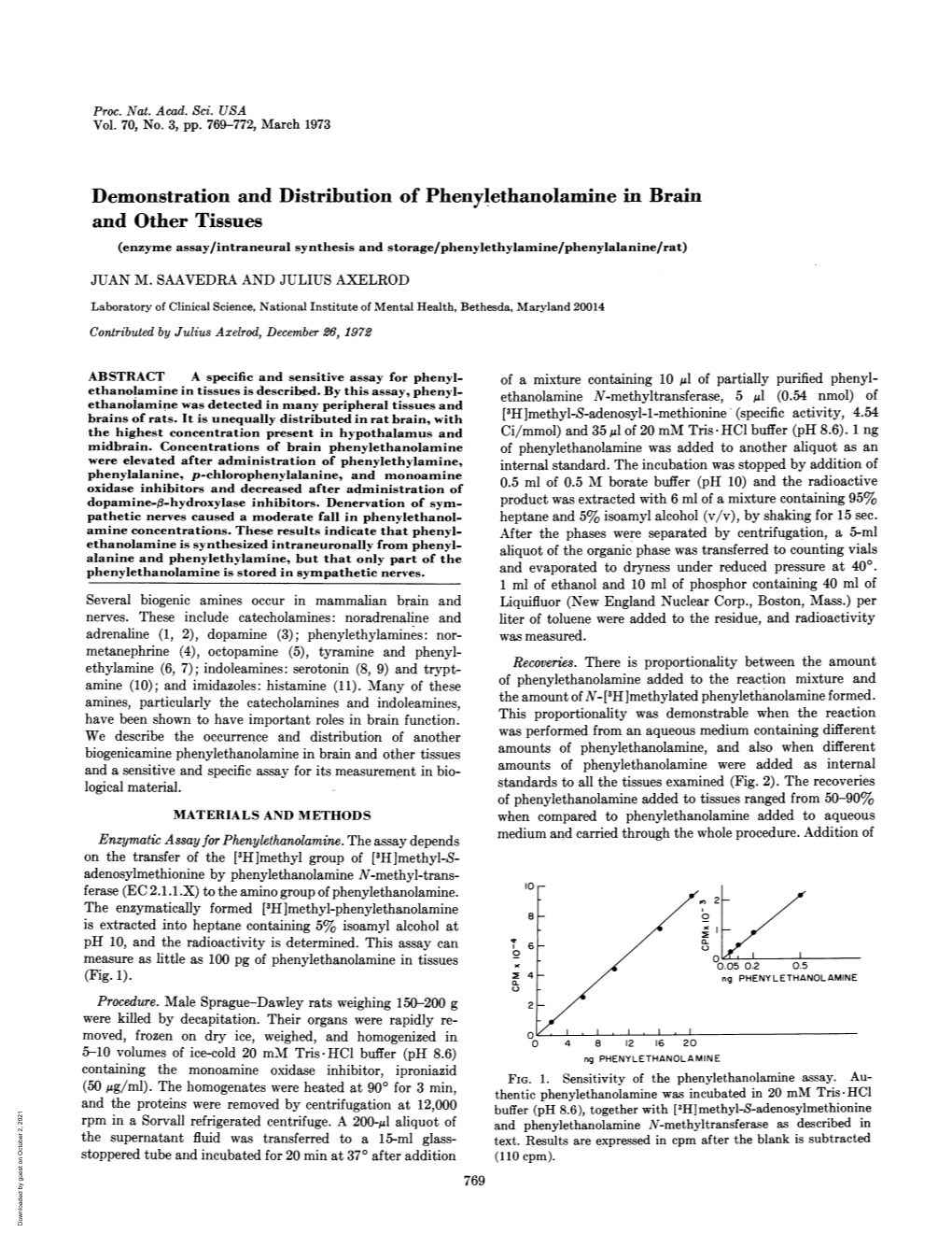 Demonstration and Distribution of Phenylethanolamine in Brain And