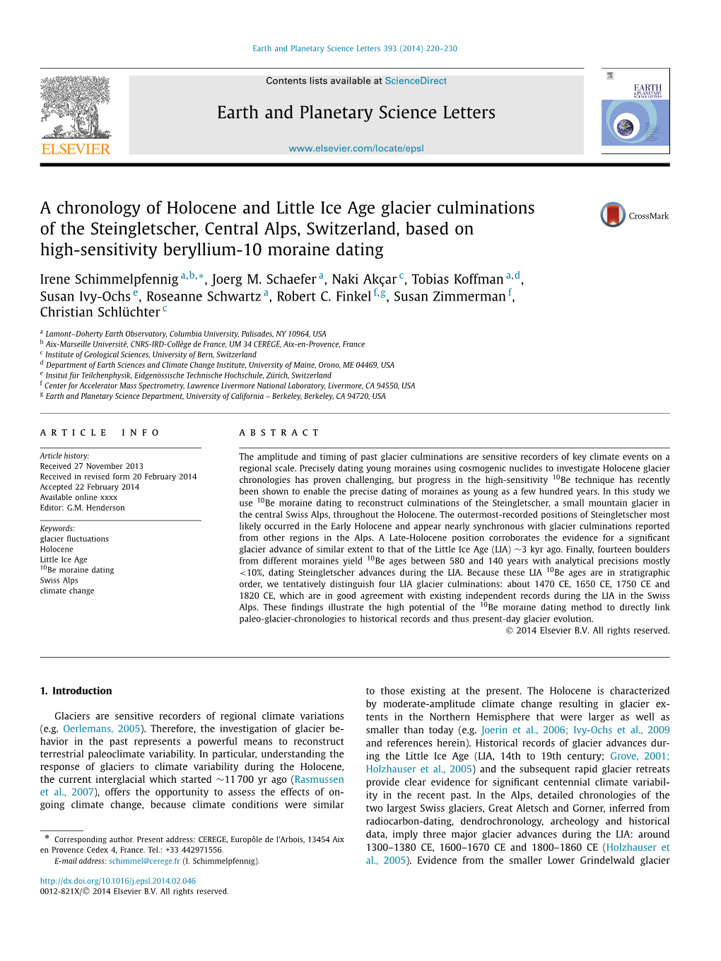 A Chronology of Holocene and Little Ice Age Glacier Culminations of The