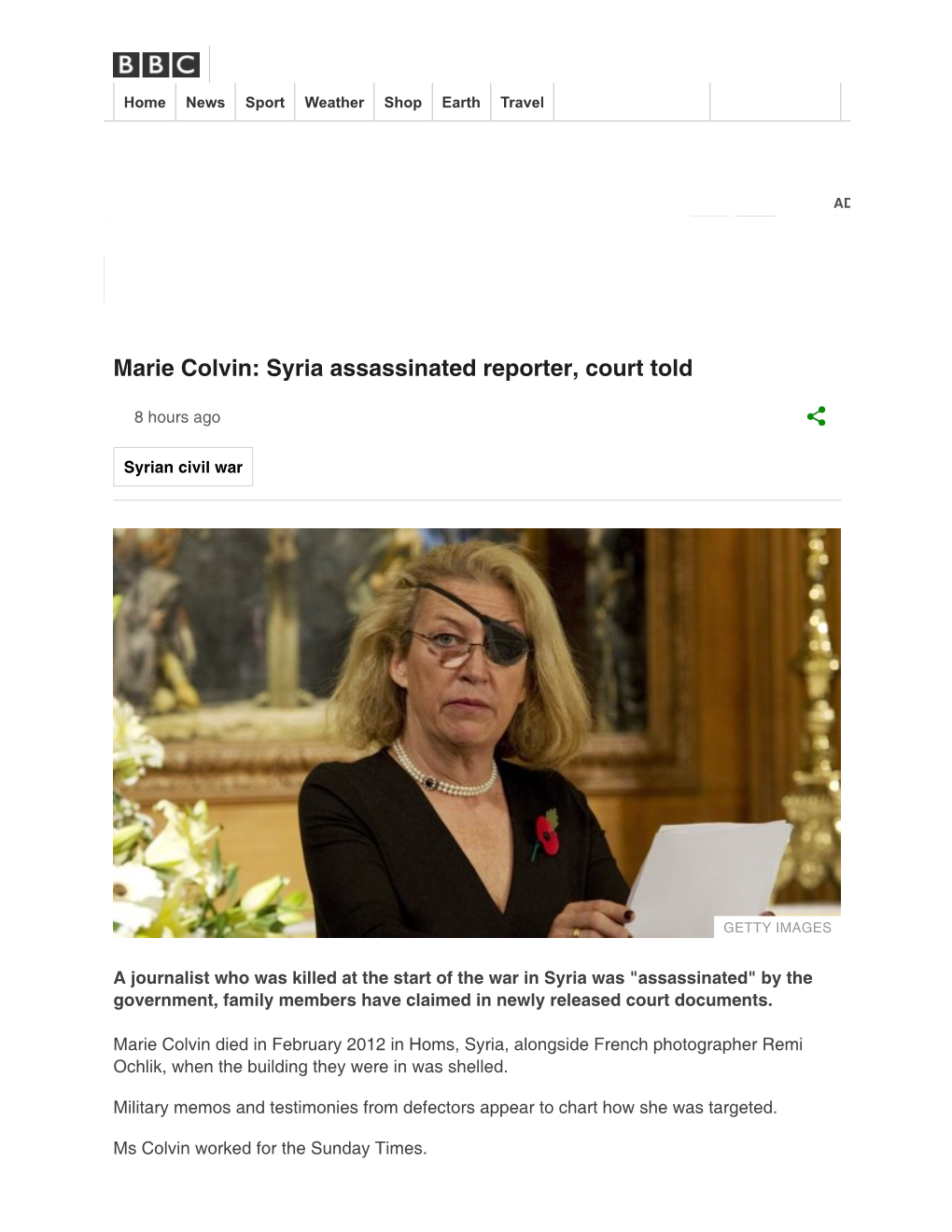 Marie Colvin: Syria Assassinated Reporter, Court Told