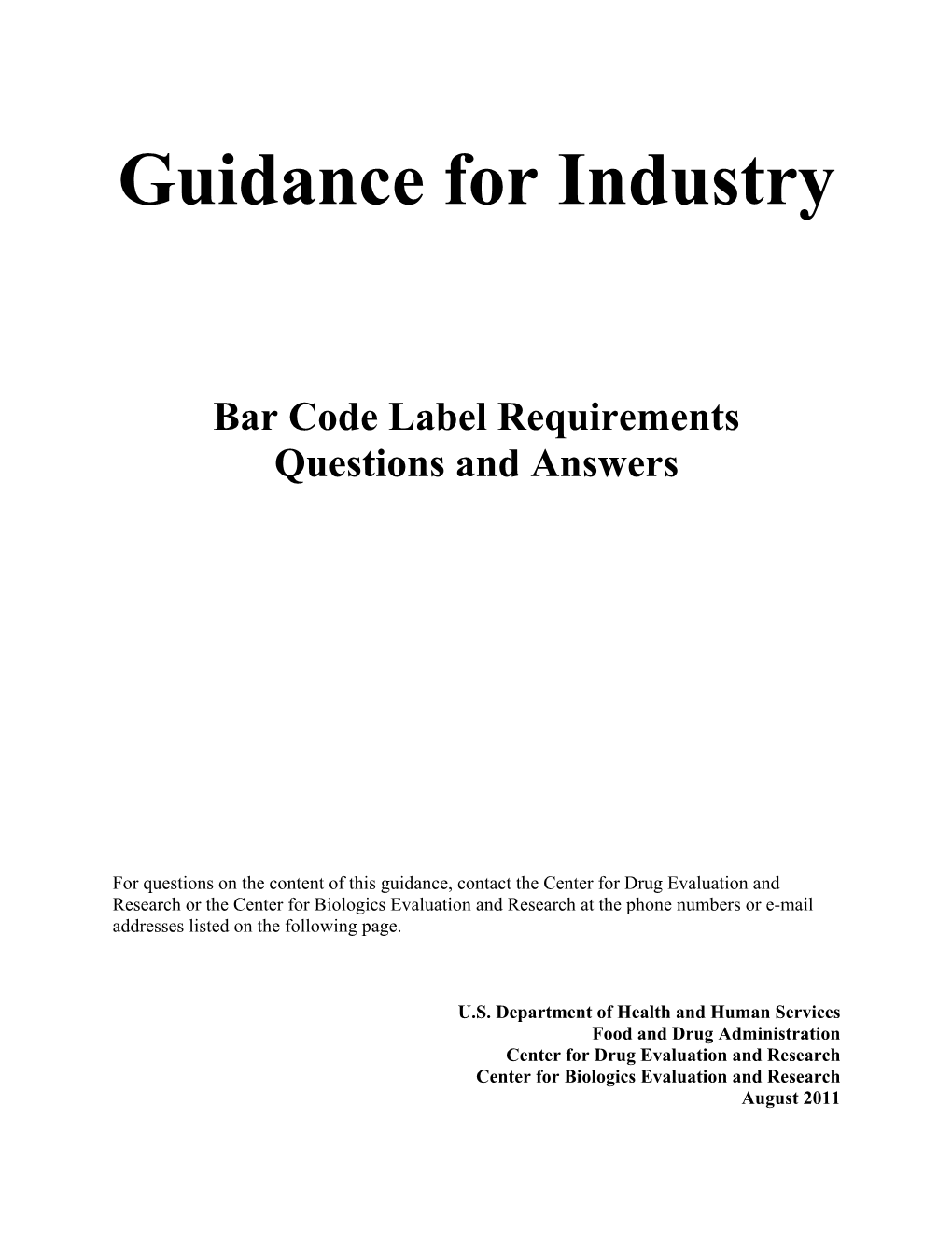 Guidance for Industry: Bar Code Label Requirements Questions