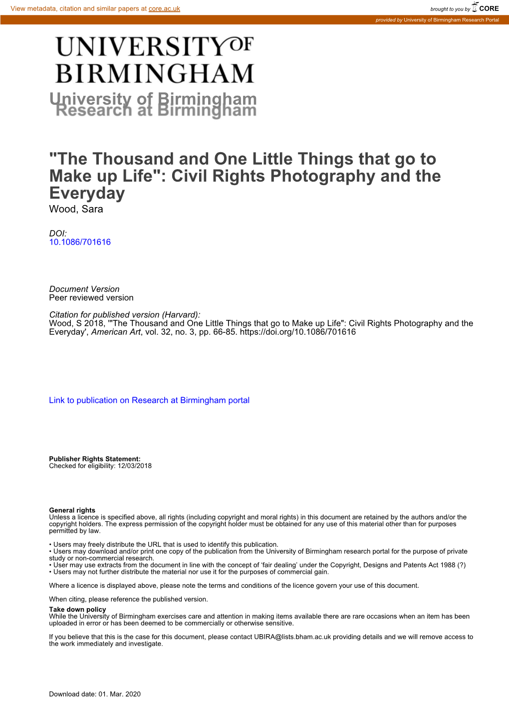 Civil Rights Photography and the Everyday Wood, Sara